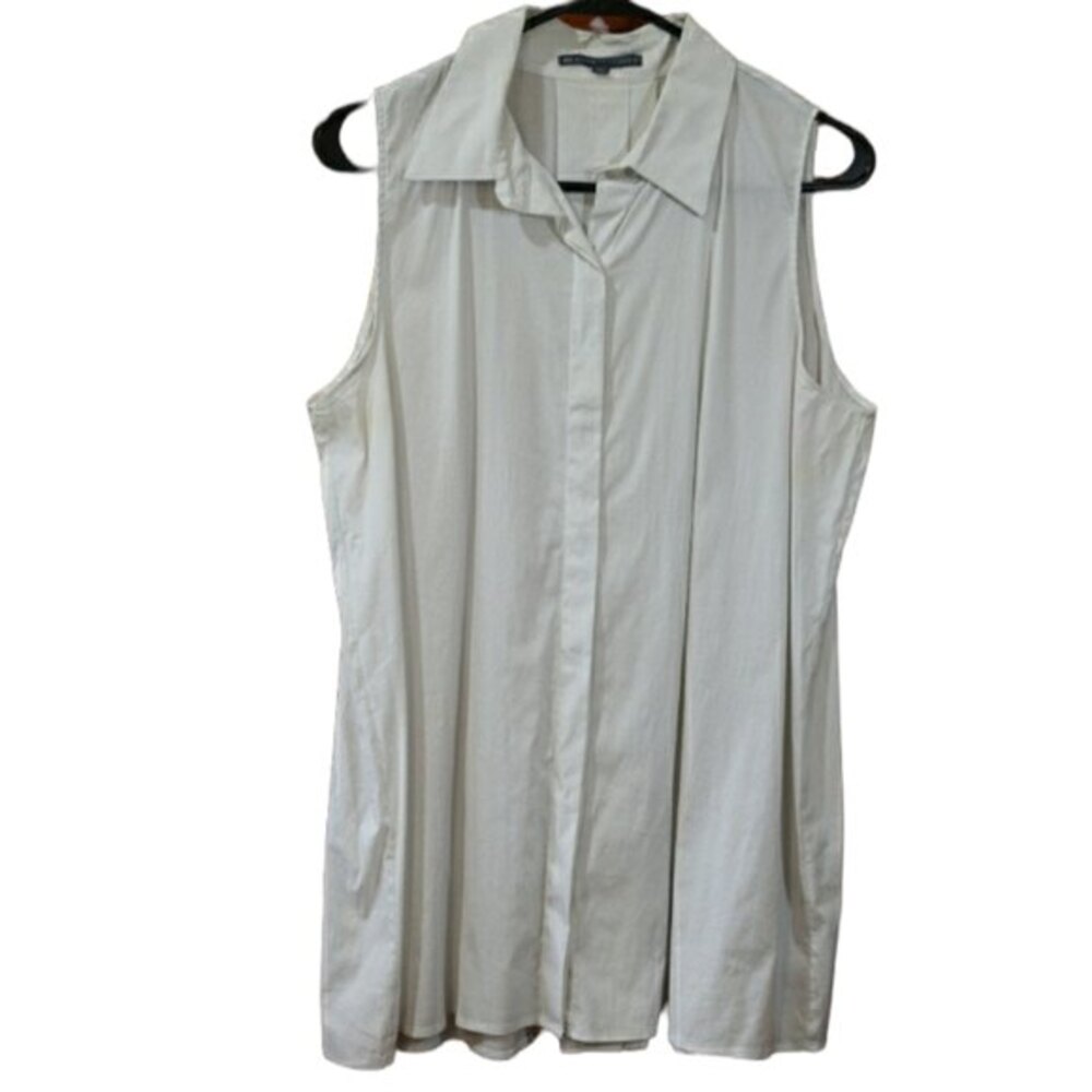Elliott Lauren White Sleeveless Long Line Button Front Collared Shirt 12